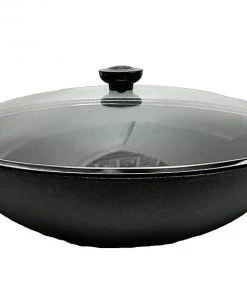 Cajun Classic Seasoned Cast Iron Wok With Glass Lid
