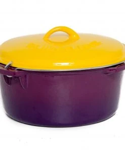 Cajun Classic Cast Iron Cookware Enamel Coated Purple & Gold Dutch Oven - 9 Quart