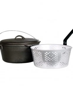 Cajun Classic Seasoned Cast Iron Dutch Oven Pot & Basket - 9 Quart Cast Iron Cookware